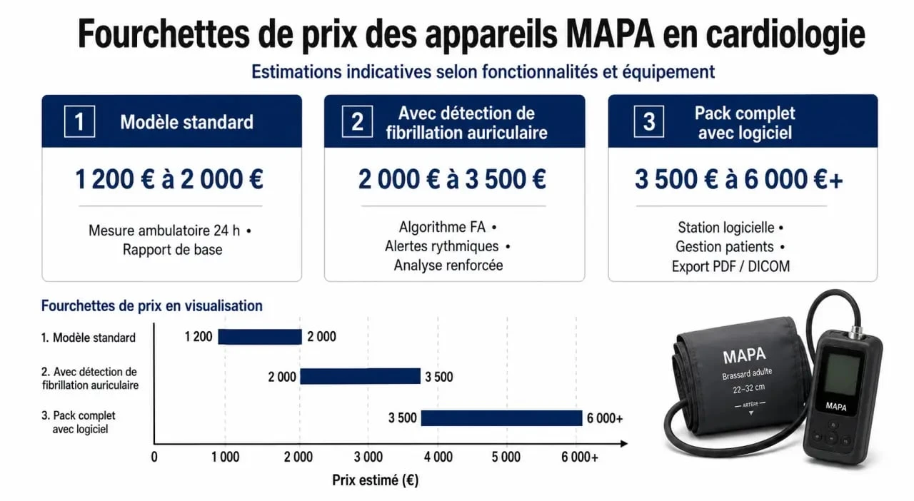 Tableau comparatif des prix des appareils MAPA en cardiologie selon les modèles