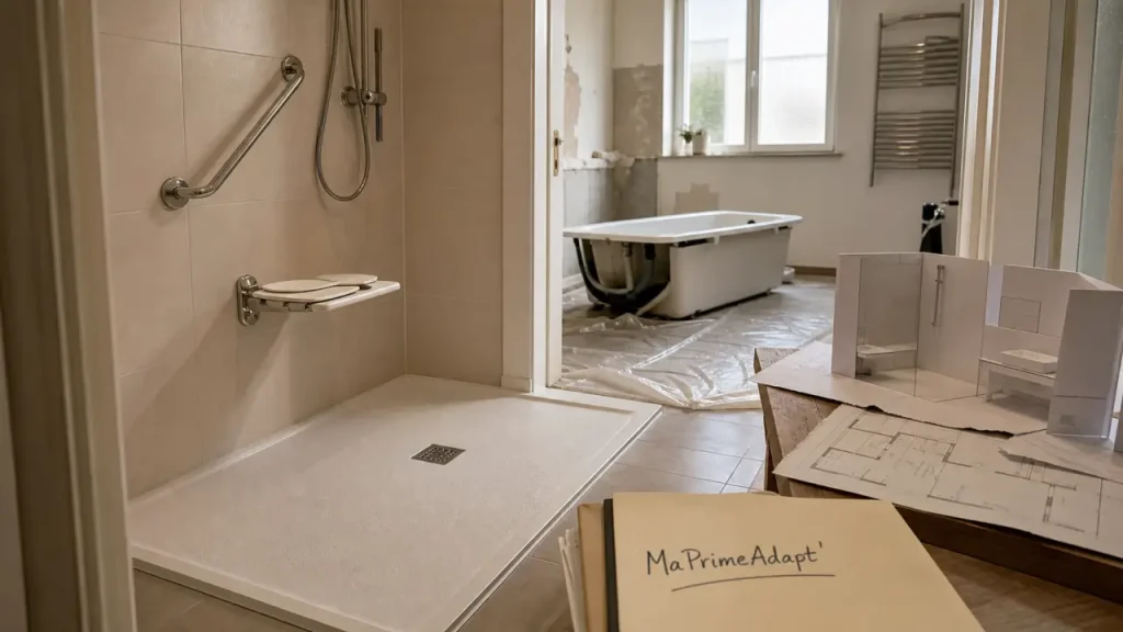MaPrimeAdapt&rsquo; pour une salle de bain senior : douche sécurisée, plafonds et démarches