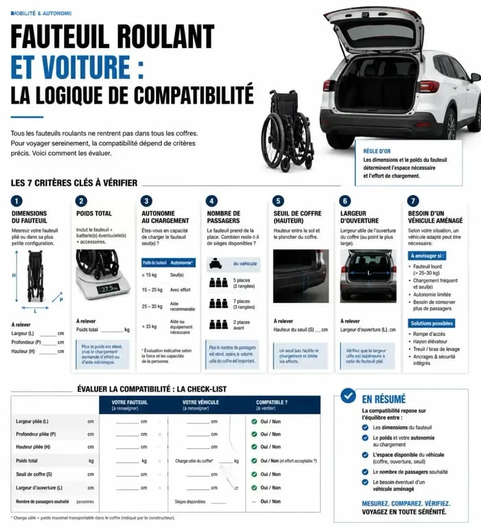 fauteuil roulant voiture : critères de compatibilité entre le fauteuil, le véhicule et l’autonomie de chargement