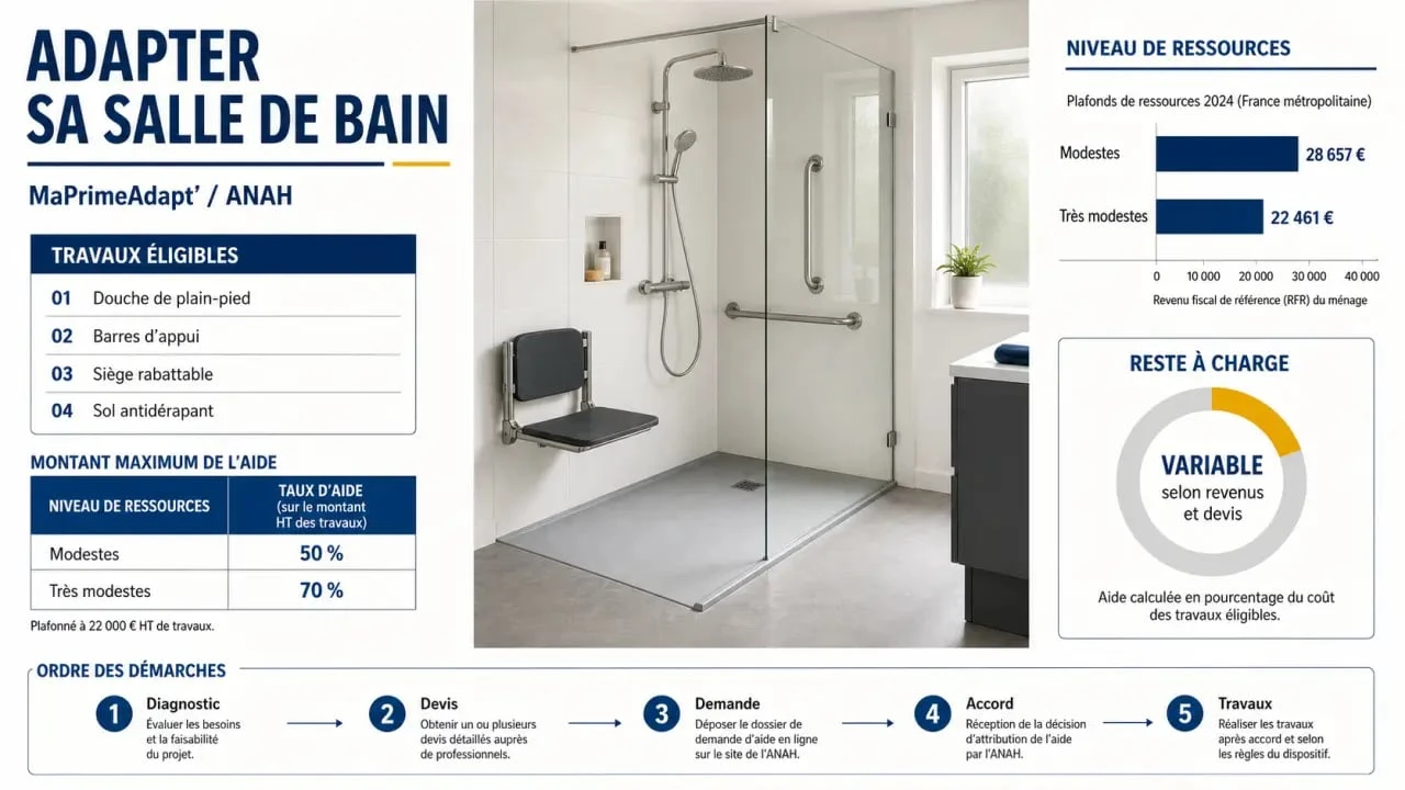 ANAH aide salle de bain senior : douche sécurisée, aides et démarches