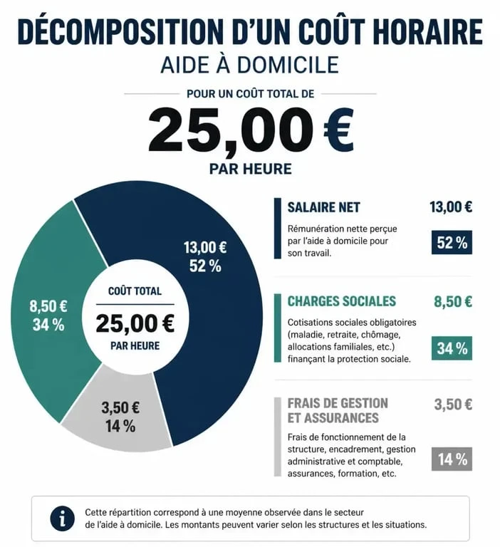 Décomposition du coût horaire d'une aide à domicile en 2026