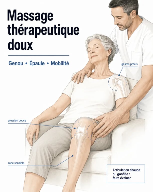Soulager les douleurs articulaires des seniors par le massage thérapeutique avec une séance douce et rassurante