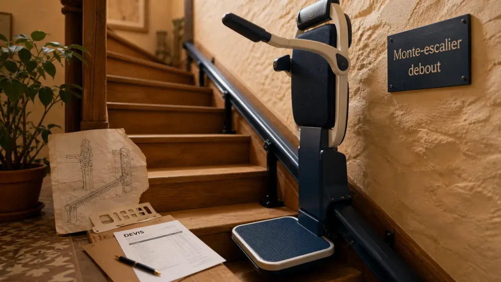 Escalier étroit ou difficulté à s’asseoir : le monte-escalier debout pour gagner de la place