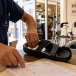 Mouysset matériel médical Toulon : professionnel ajuste une attelle en boutique
