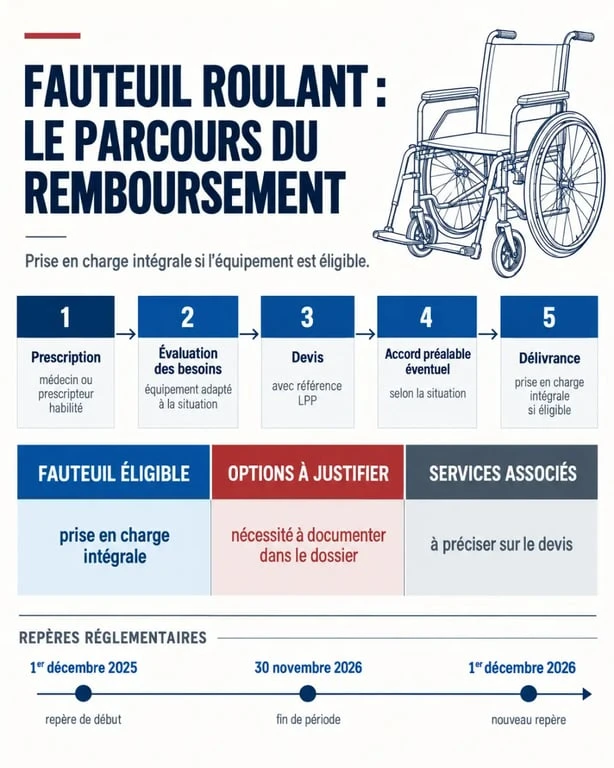 Remboursement fauteuil roulant : parcours de prescription, devis, accord préalable et prise en charge