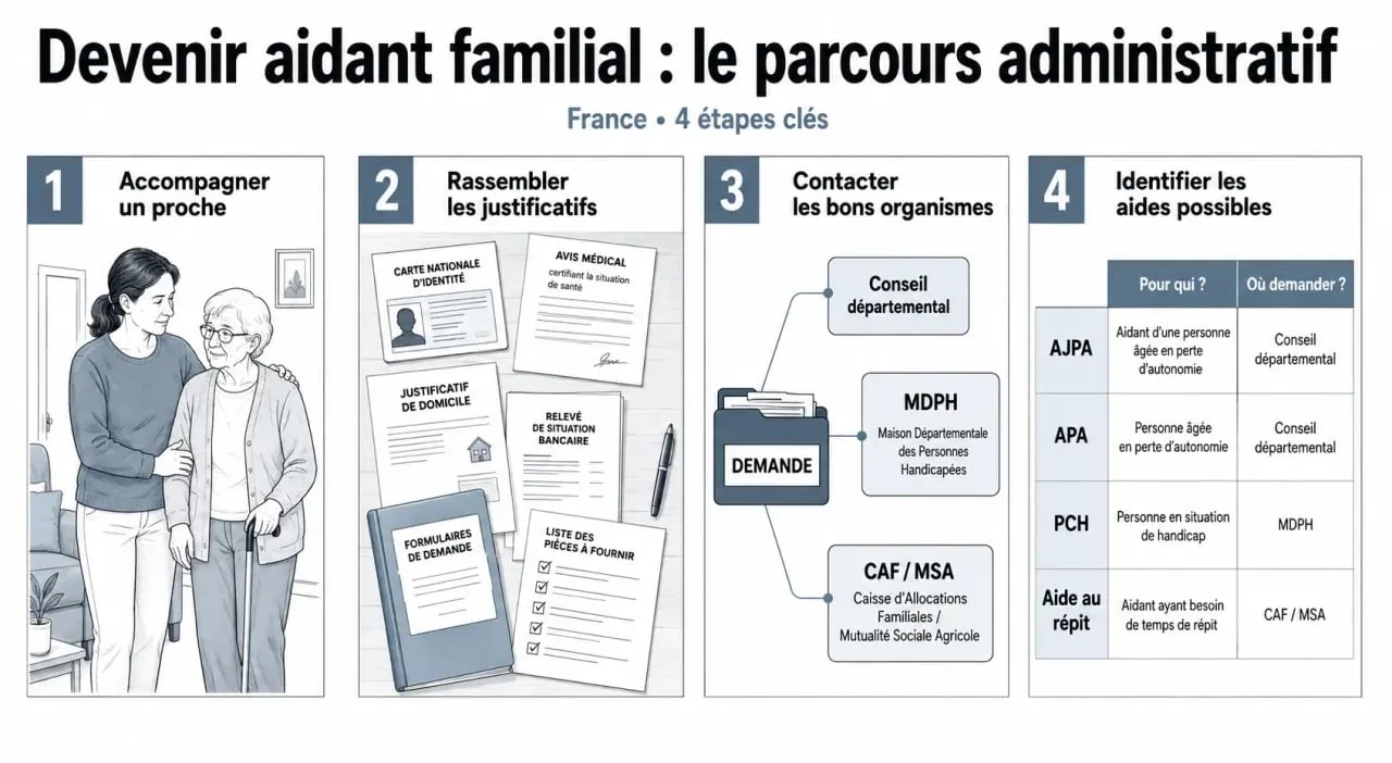 Comment devenir aidant familial en France : parcours administratif et aides principales