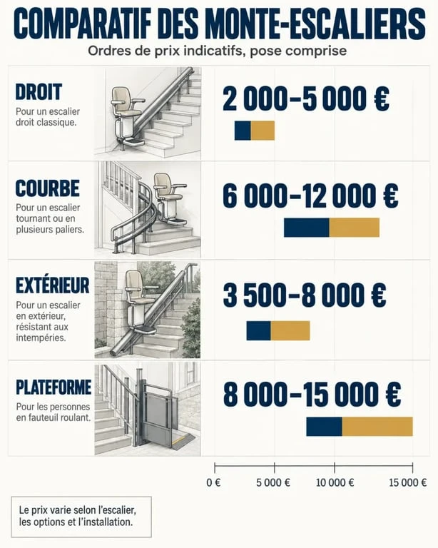 Comparatif des prix des monte-escaliers selon le type d'installation