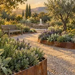 Jardin thérapeutique apaisant avec allée circulaire et aromatiques